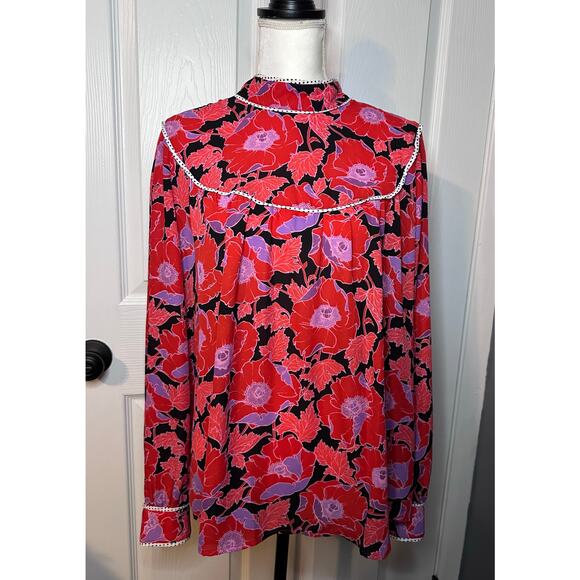 Who What Wear women's Shirt Floral Red Poppy Pattern Long Sleeves XXL - Picture 1 of 4